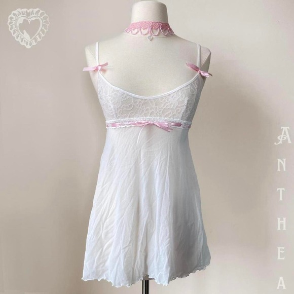 Y2k coquette dainty angelcore lace / mesh babydoll slip ♡₊˚ ・₊✧ - Picture 2 of 5